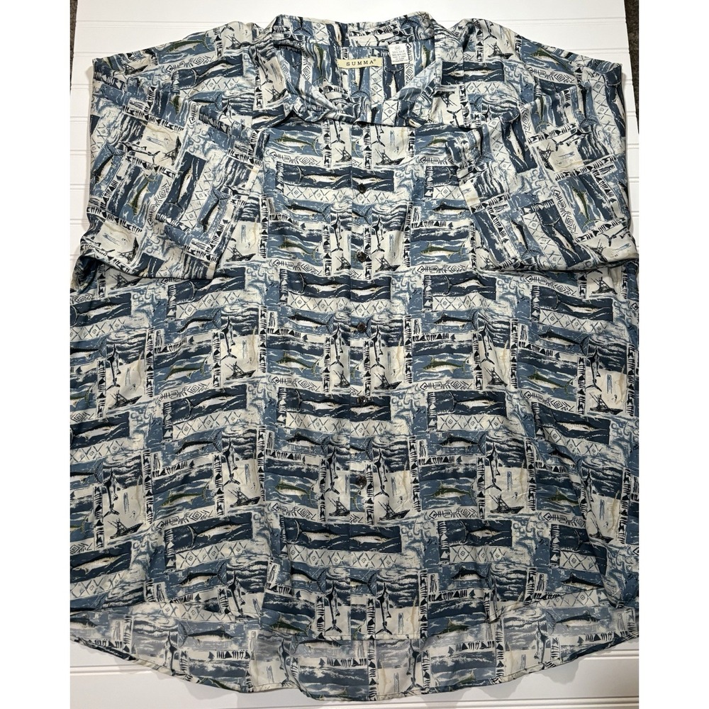 Summa Men's Silk Hawaiian 4xl Shirt Large, Short Sleeve, Fish